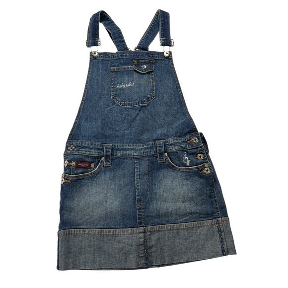 90s‎ Baby Phat Denim Mini Dress Jumper Vintage Overall Dress Women's Juniors 7 - Picture 1 of 15